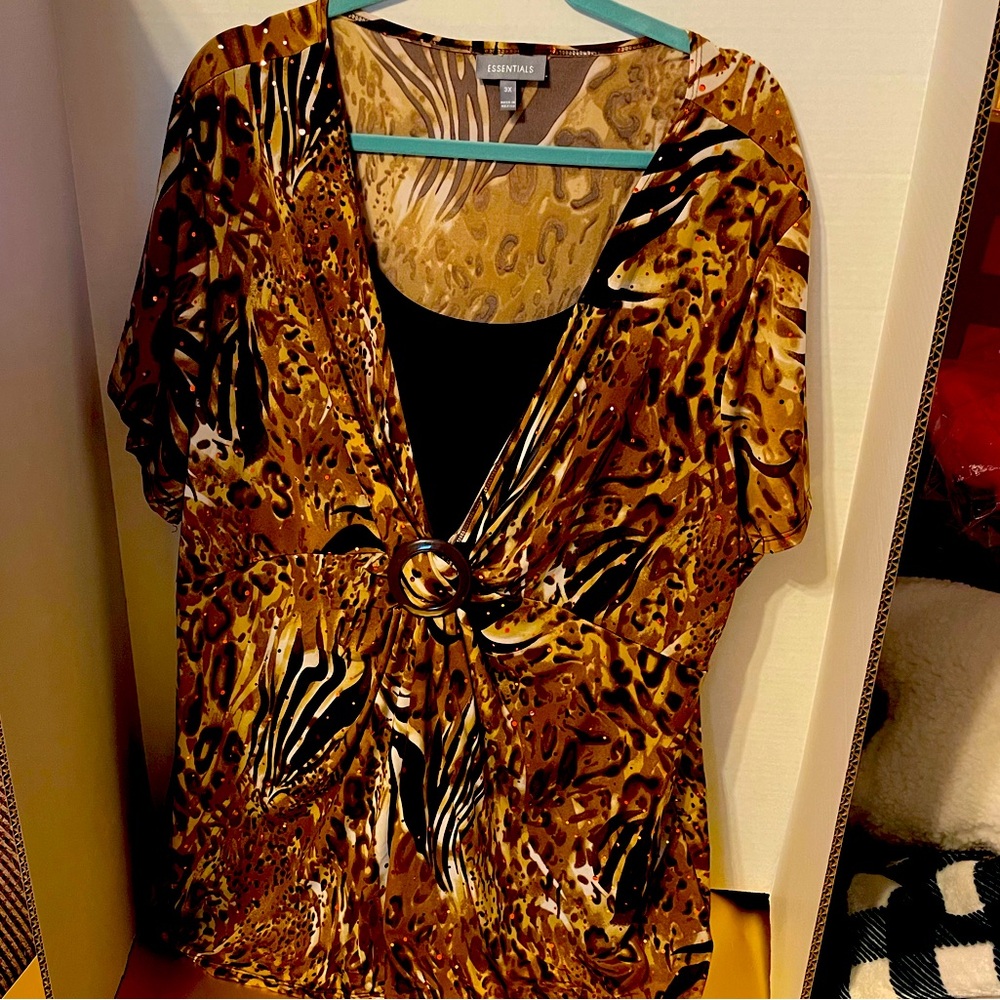 Leopard Print top with Orange Accents with glitter and black